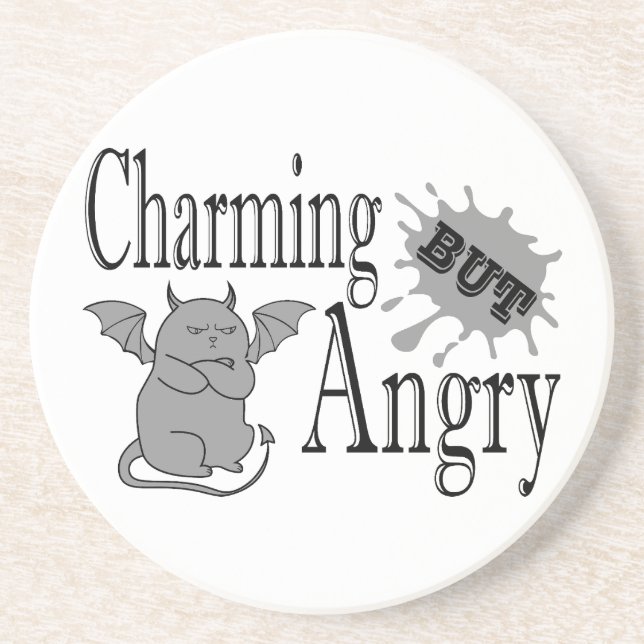 Charming but angry little devil cat funny quote coaster (Front)