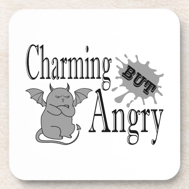 Charming but angry little devil cat funny quote coaster (Front)