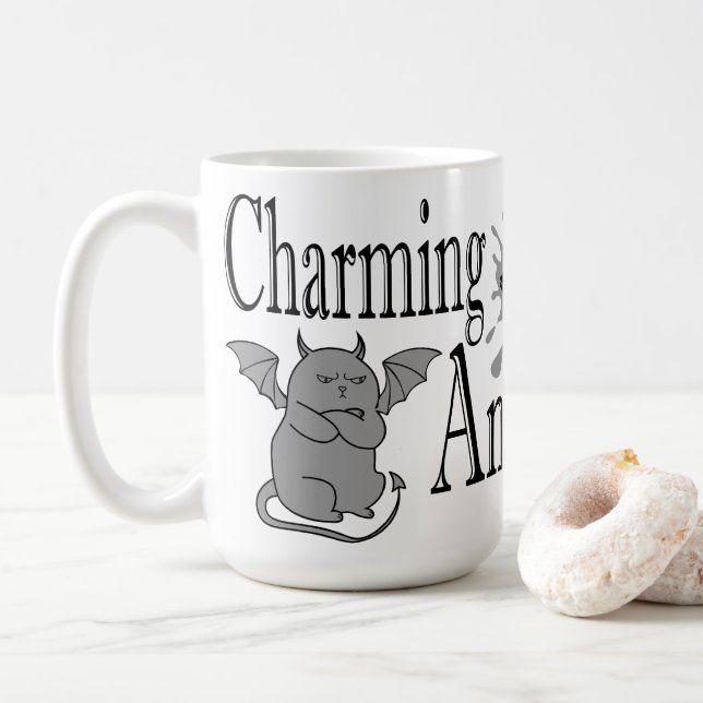 Charming but angry little devil cat funny quote coffee mug (With Donut)