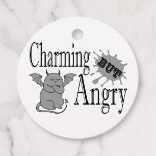 Charming but angry little devil cat funny quote favour tags