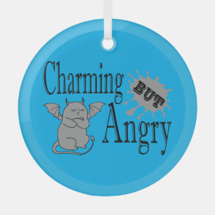 Charming but angry little devil cat funny quote glass ornament