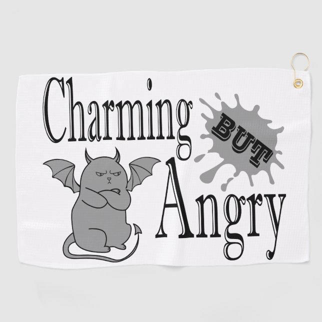 Charming but angry little devil cat funny quote golf towel (Horizontal)