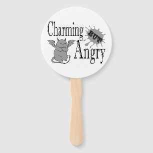 Charming but angry little devil cat funny quote hand fan