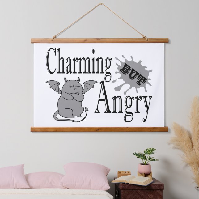 Charming but angry little devil cat funny quote hanging tapestry (Bedroom)
