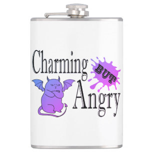 Charming but angry little devil cat funny quote hip flask