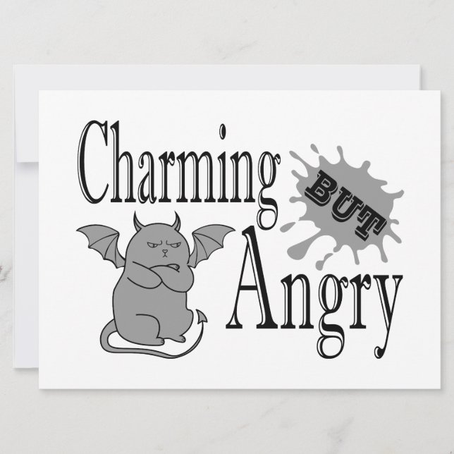 Charming but angry little devil cat funny quote holiday card (Front)