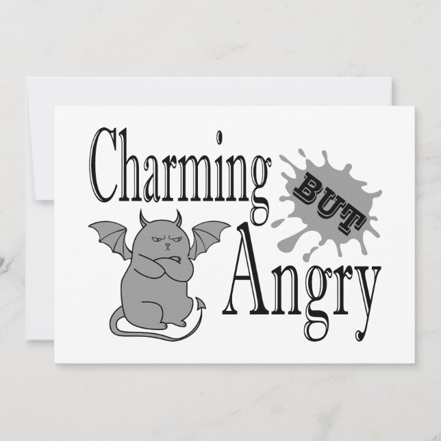 Charming but angry little devil cat funny quote invitation (Front)