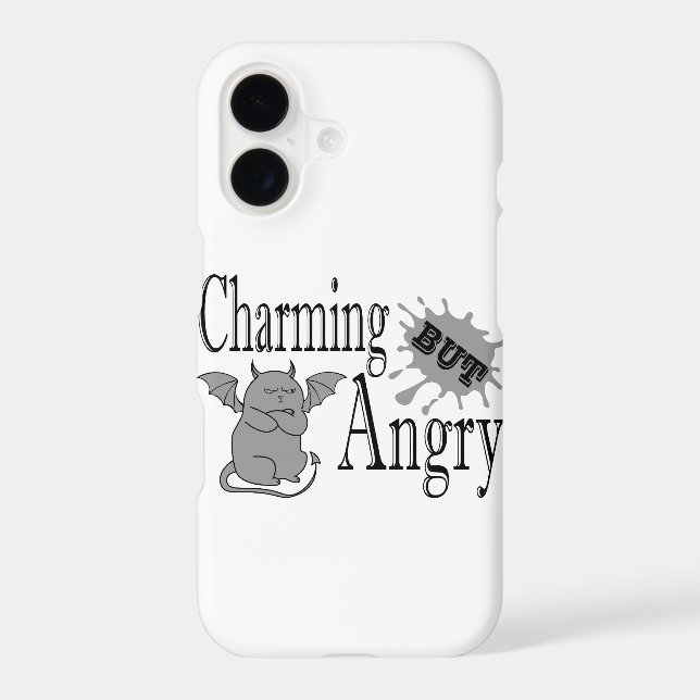 Charming but angry little devil cat funny quote iPhone case (Back)