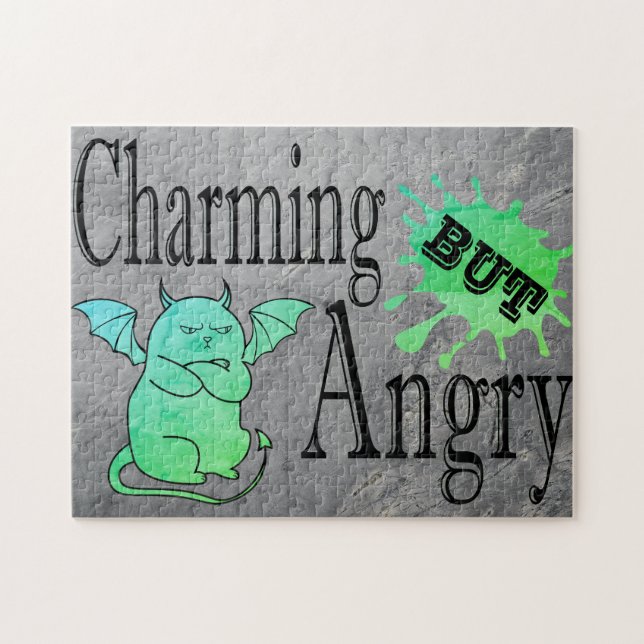 Charming but angry little devil cat funny quote jigsaw puzzle (Horizontal)