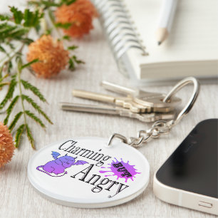 Charming but angry little devil cat funny quote keychain