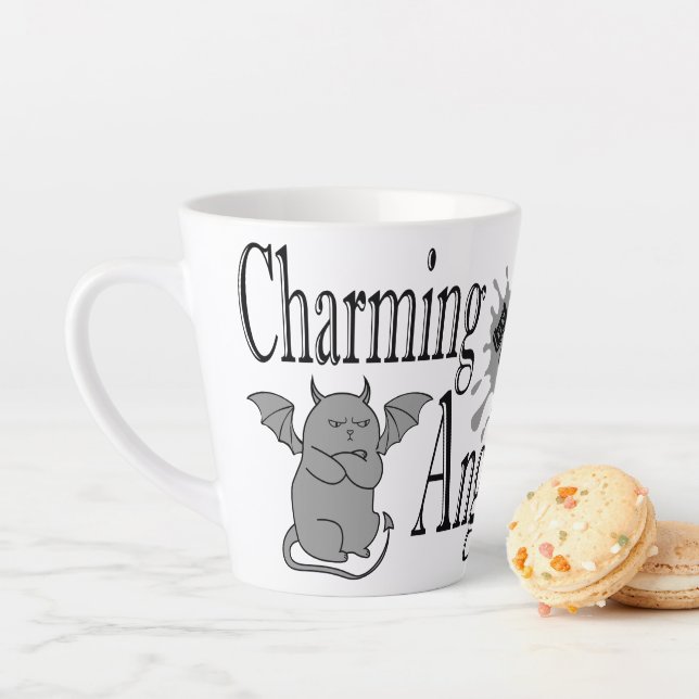 Charming but angry little devil cat funny quote latte mug (In Situ)