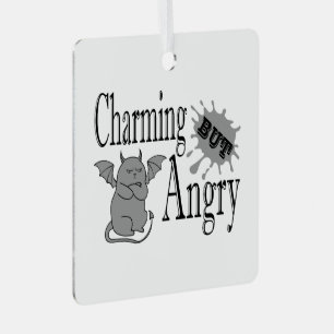 Charming but angry little devil cat funny quote metal ornament