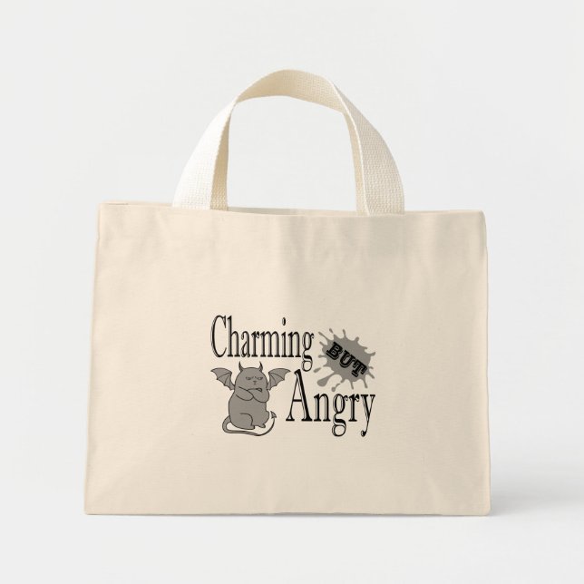 Charming but angry little devil cat funny quote mini tote bag (Front)