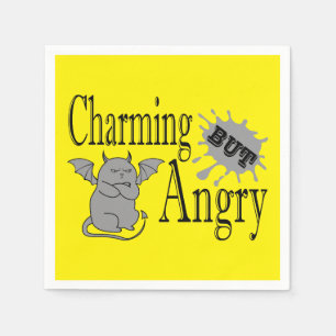 Charming but angry little devil cat funny quote napkin