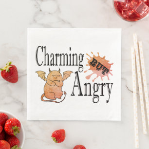 Charming but angry little devil cat funny quote napkin