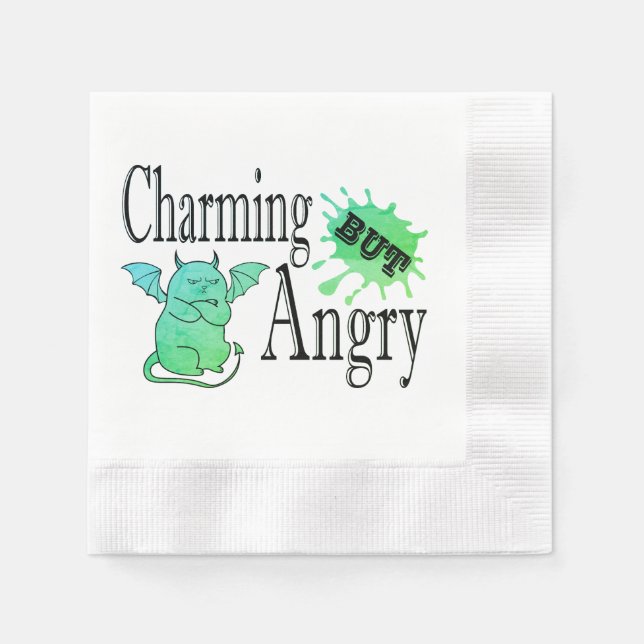 Charming but angry little devil cat funny quote napkin (Front)