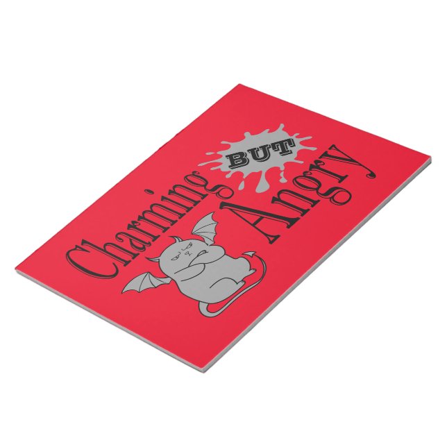 Charming but angry little devil cat funny quote notepad (Angled)