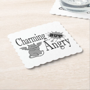 Charming but angry little devil cat funny quote paper coaster