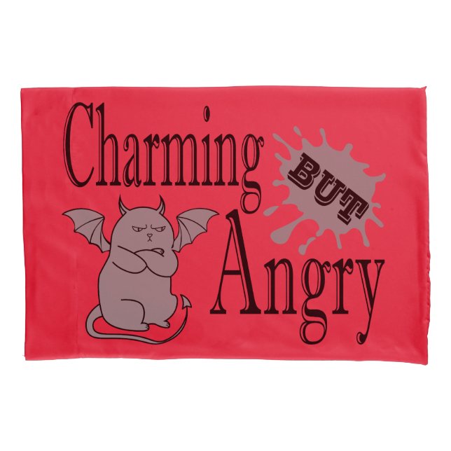 Charming but angry little devil cat funny quote pillowcase (Front)
