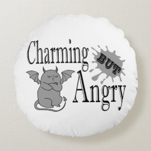 Charming but angry little devil cat funny quote round pillow
