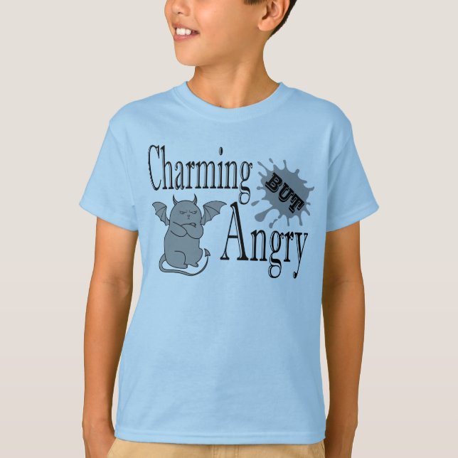 Charming but angry little devil cat funny quote T-Shirt (Front)