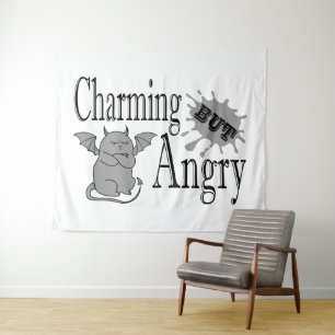Charming but angry little devil cat funny quote tapestry