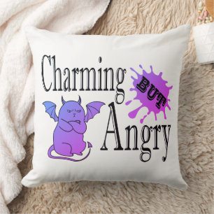 Charming but angry little devil cat funny quote throw pillow