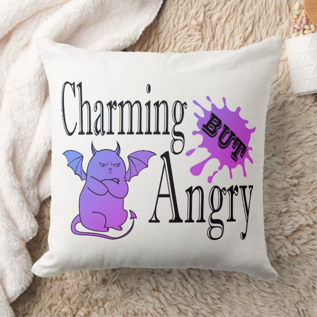Charming but angry little devil cat funny quote throw pillow (Blanket)