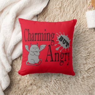 Charming but angry little devil cat funny quote throw pillow