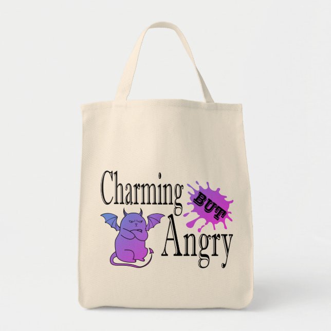Charming but angry little devil cat funny quote tote bag (Front)