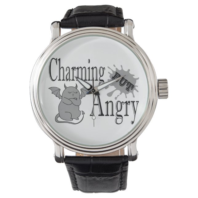 Charming but angry little devil cat funny quote watch (Front)