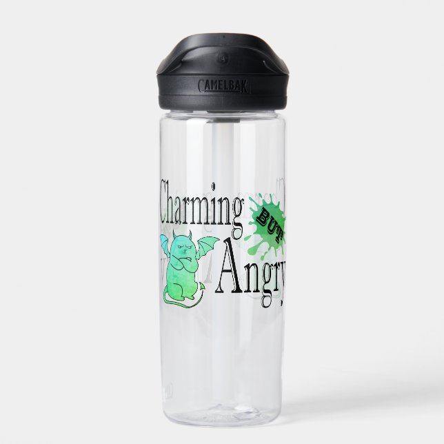 Charming but angry little devil cat funny quote water bottle (Back)