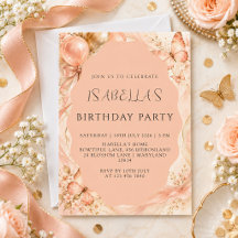 Charming Butterfly and Flowers Birthday Invitation