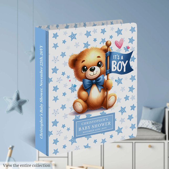 Charming C’est un classeur en peluche pour bébé (Lovely teddy bear baby shower binder, personalized for your little boy.)