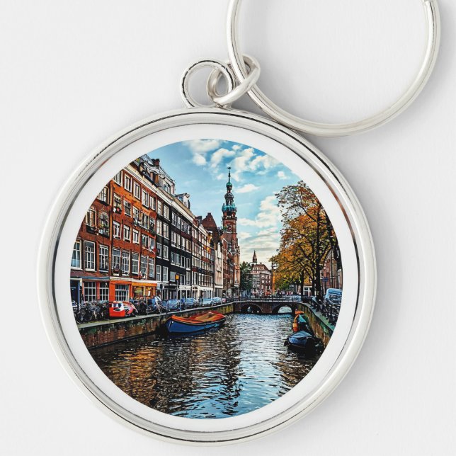 Charming Canal Scene in Amsterdam Keychain (Front)