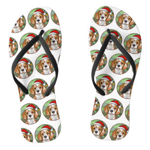 Charming Canine Cheer: Beagle themed Christmas Flip Flops