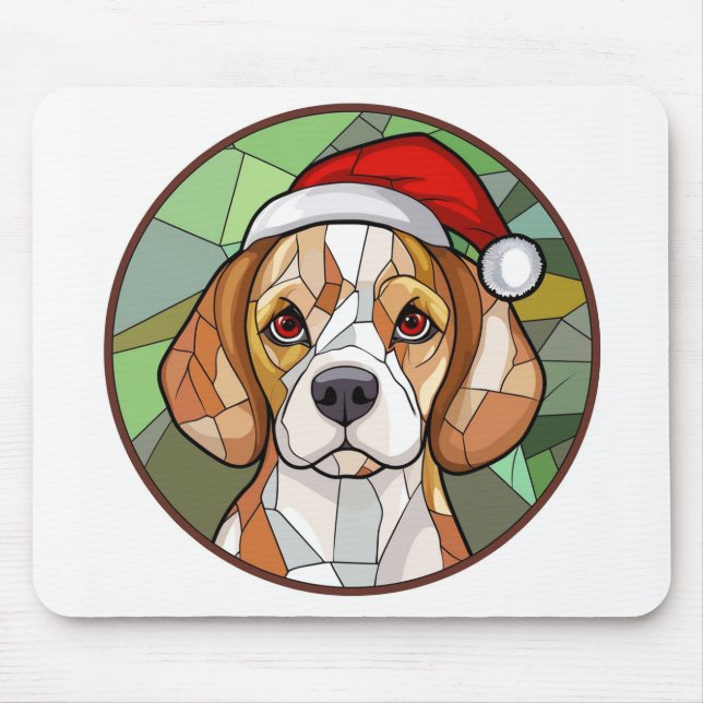 Charming Canine Cheer: Beagle themed Christmas Mouse Pad (Front)