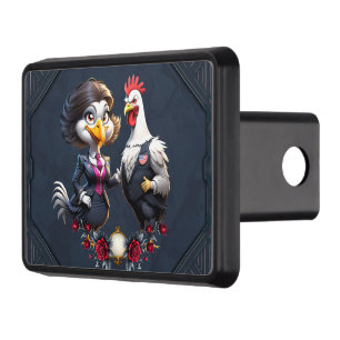 Charming cartoon chicken couple. trailer hitch cover