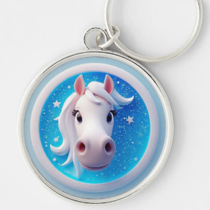 Charming Cartoon Horse Portrait With Stars Keychain