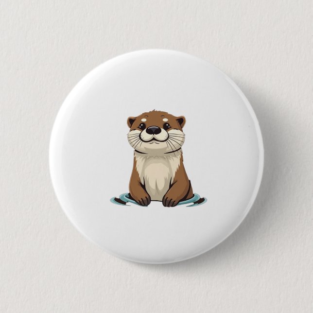 Charming Cartoon Otter 2 Inch Round Button (Front)