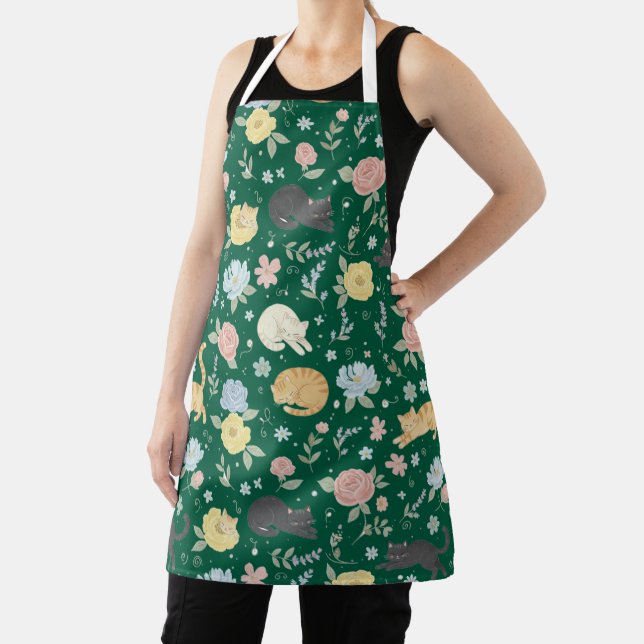 Charming Cat and Pastel Flower Pattern Apron  (Insitu)