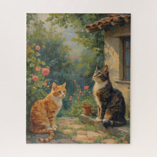 Charming Cat Garden Scene Jigsaw Puzzle