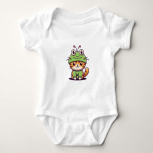 Charming Cat in Frog Hat - Adorable Baby Kitten Bodysuit