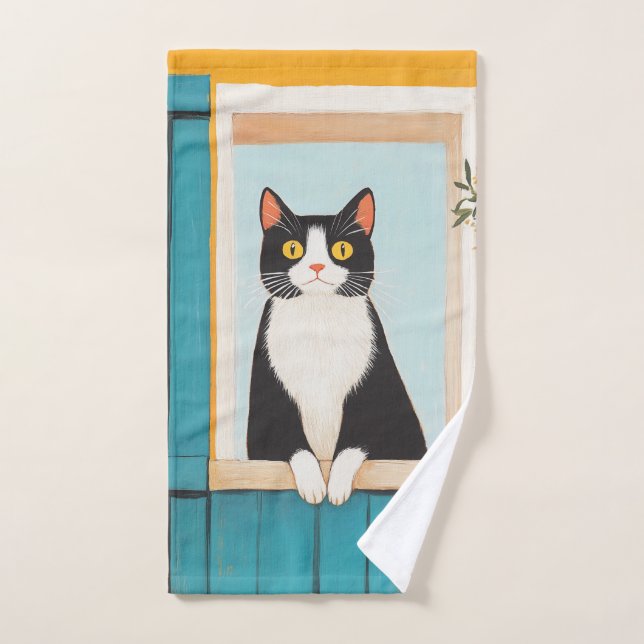 Charming Cat in Window Bath Towel Set (Hand Towel)