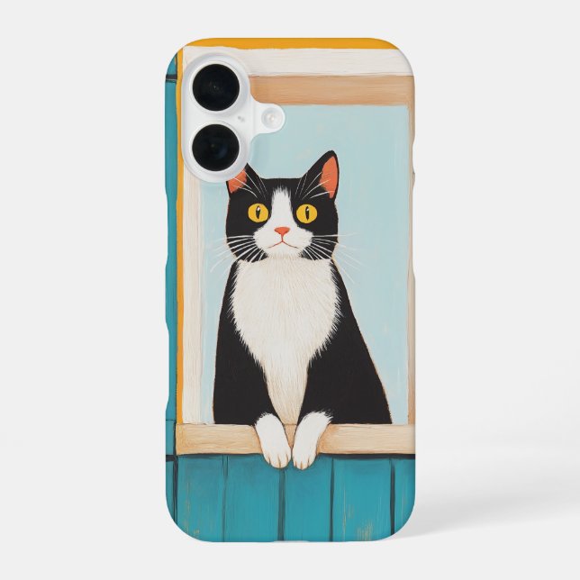 Charming Cat in Window iPhone 16 Case (Back)