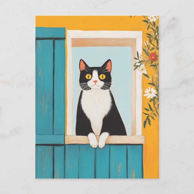 Charming Cat in Window Postcard (Front)
