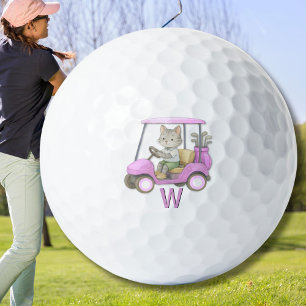 Charming Cat Pink Cart Purr-fectly on Par Golf Balls