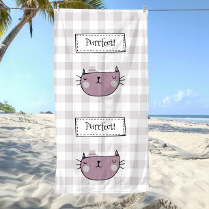 Charming Cat Purrfect Buffalo plaid Beach Towel