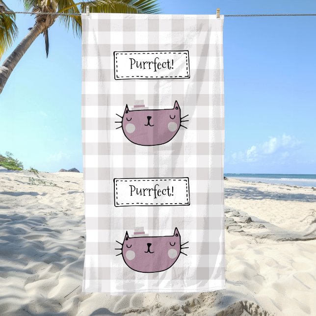 Charming Cat Purrfect Buffalo plaid Beach Towel (Creator Uploaded)