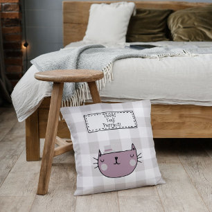 Charming Cat Purrfect Buffalo plaid Throw Pillow